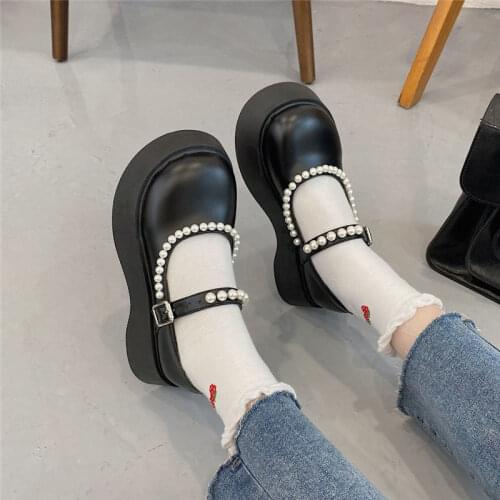 Lolita Shoes Double Buckle Platform Shoes Black Chunky Mary Janes Girls Shoes Wedges Thick Sole Patent Leather Women Shoes