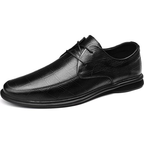 Genuine Leather Casual Oxford Shoes Men Fashion Comfortable Brand Shoes Business Wedding Men Leather Flats Shoes Black Brown