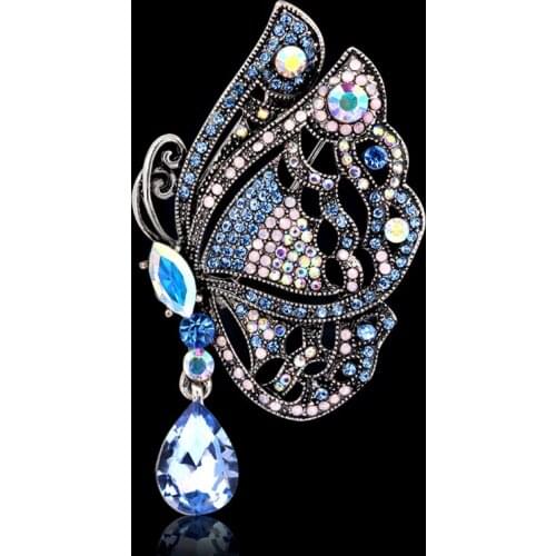 Unique Turkey Designs Decorative Luxury Rhinestone Brooch Butterfly Purple Retro Brooches Wholesale Jewelry Gift