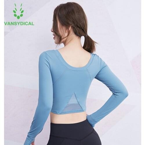 Vansydical Mesh Yoga Shirts Long Sleeve Crop Top Womens Gym Shirt Running Tops Fitness Women Workout Sports T-shirts Thumb Holes