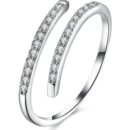 Fashion Women Open Rings Simple 925 Sterling Silver CZ Rings for Lady Girl Party Thin Silver Rings Casual Jewelry Gift Free Size