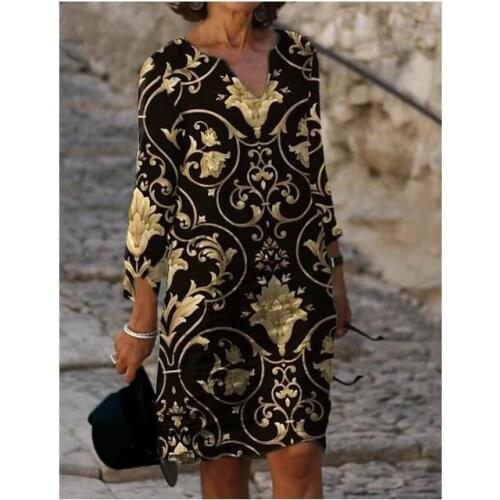 Women Casual Long Dress V Neck Long Sleeve Print Floral Party Night Elegant Fashion Casual Loose Daily Travel Trip Style Summer