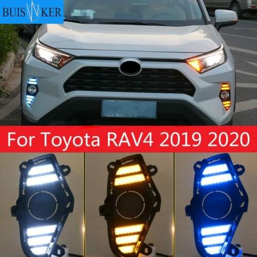 1 Pair DRL LED Daytime Running Light Waterproof with flow Yellow Turn Signal Bumper For Toyota RAV4 2019 2020