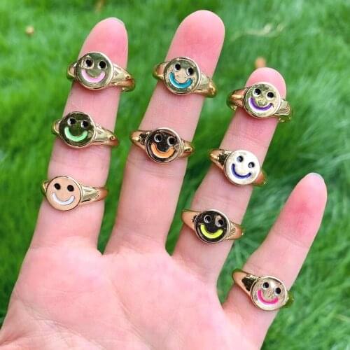 10Pcs New fashion smiley smile face rings for women creative simple round geometric party jewelry gifts punk ring for girl