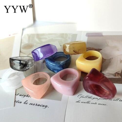 20pcs/Lot 2021 Chic Colorful Transparent Resin Acrylic Rings Hot Irregular Geometric Creative Ring For Women Party Jewelry Gift