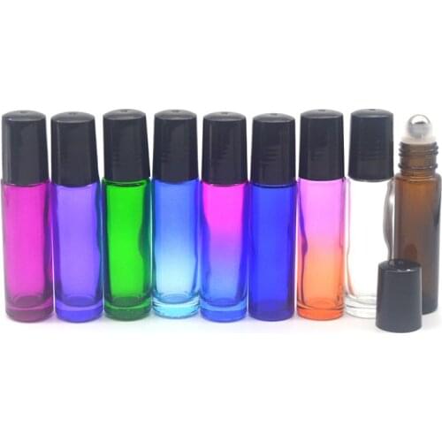 20pcs 10ml Glass Roll On Bottle Empty Fragrance Perfume Essential Oil Bottle 10ml Roller Black Plastic Cap Colorful Bottle