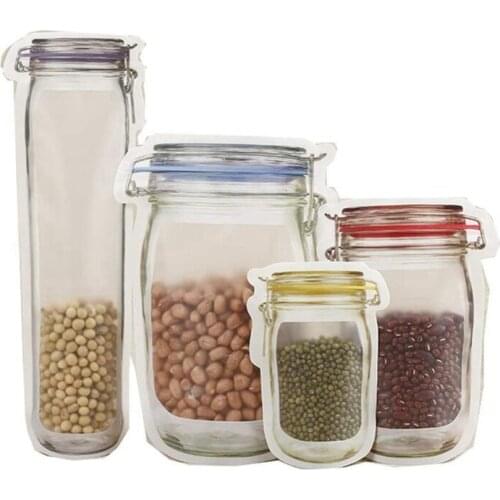 20 Pack Mason Bottles Jar Bags Zipper Reusable Food Storage Snack Sandwich Bags Zipper Sealed Bags Mason Zipper Closure Jar Bag