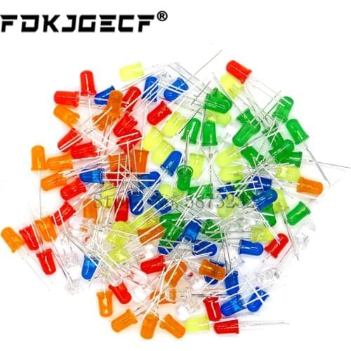 5/6 Colors*20PCS=100/120PCS 5mm LED Diode Light Assorted Kit Green Blue White Yellow Red Orange COMPONENT DIY kit
