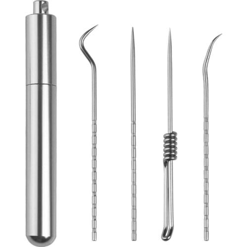 5pcs/set Stainless Steel Toothpick Set Portable Clean The Oral Toothpick Outdoor Household Travel Seal Storage Container Box