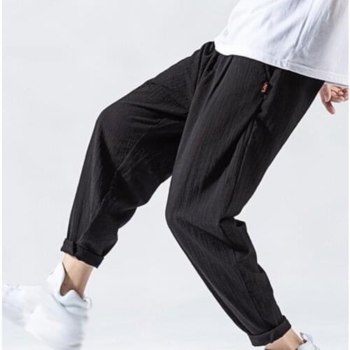 Summer Pants Men Cool Super Thin Drawstring Solid Color Multi Pockets Harem Pants Trousers Sports Men Tracksuit 2021