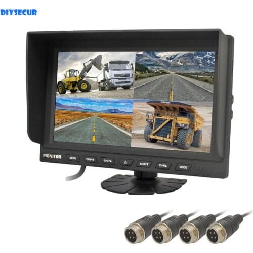 DIYSECUR 4CH 4-PIN 9" 4 Split Quad LCD Screen Display Color Rear View Montior Car Montior 12V - 24V DC