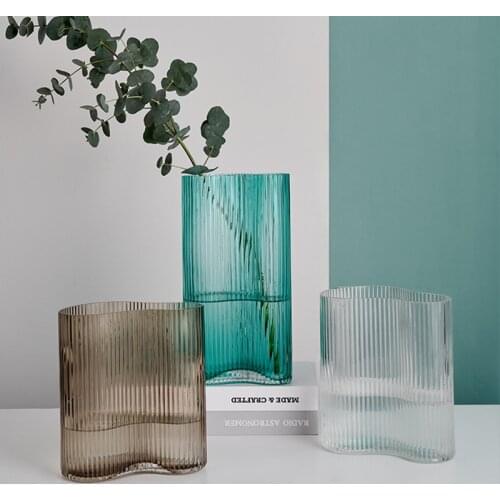 Home Garden Simple Modern Irregular Stripe Glass Vase Flowers Hydroponic Flower Device New Design Household Ornaments
