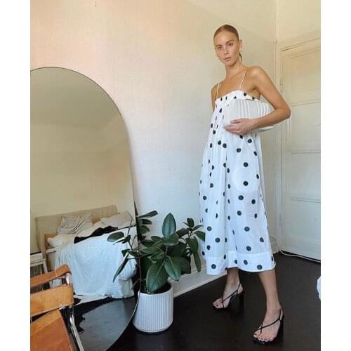 Italy Sexy Black/White Polka Dot Slip Tube Midi Dress Simplicity Chic Contrast Bicolor Loose Structured Long Holiday Vacay Gown