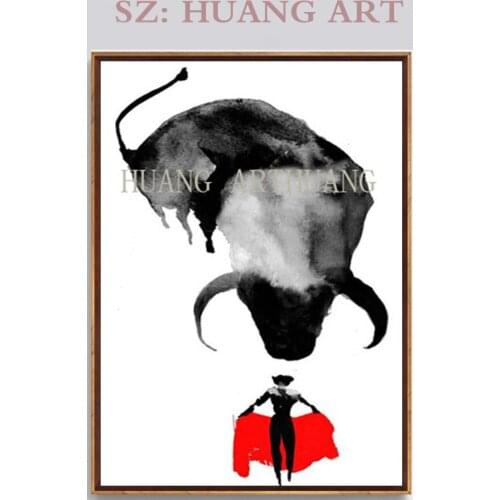 High Skill Hand Painted Spain Bullfight Oil Painting on Canvas Wall Artwork Man and Strong Bull Hang Pictures Crafts for Home