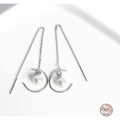 LKO Long Tassel Pearl Drop Earrings 925 Sterling Silver Fashion Hanging For Women Earrings Summer Jewelry Girls Party Gift
