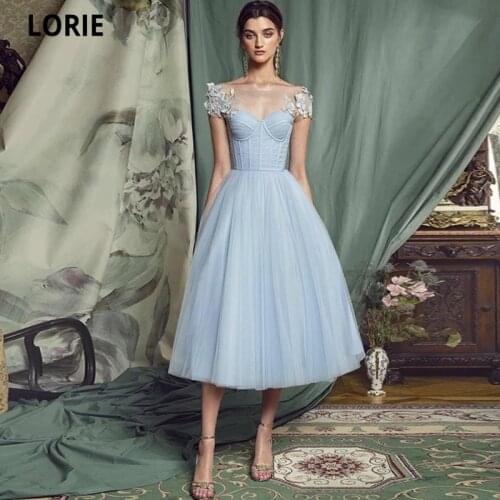 LORIE A line Evening Dress Short 2021 Evening Dress Lace-up Back Prom Gown Robe De Soiree Lace Appliques Formal Dress Party