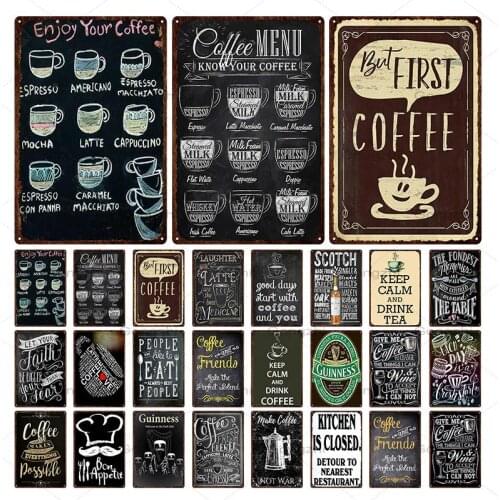 Coffee Metal Poster Tea Vintage Metal Tin Sign Plate Cafe Corner Kitchen Restaurant Decoration Wall Art Decor Iron Painting