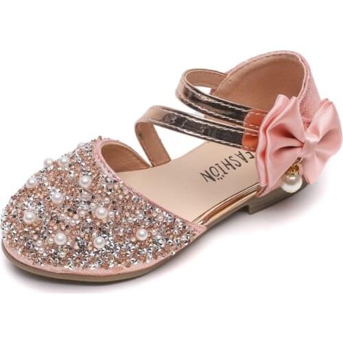 Fashion Princess Girls Shoes 2021 New Spring Summer Sequined Bow-knot Sandals Cute Party Sequins Flats Sandals E978
