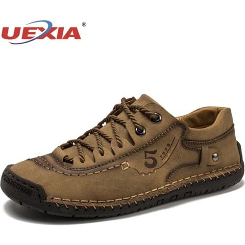 UEXIA NEW Men Shoes Microfiber Leather Hand Stitching Handmade Walking Fashion Comfort Soft Flats Casual Driving Male Footwear