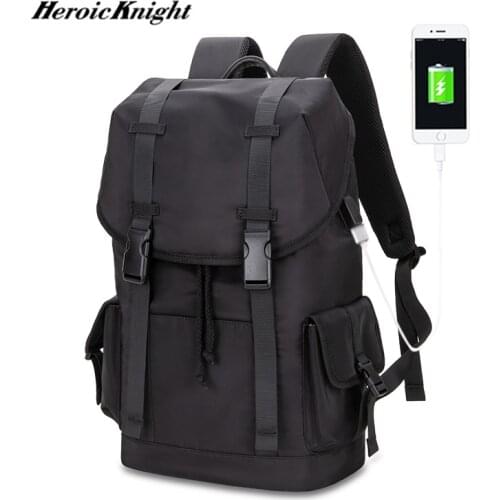 Heroic Knight Large Capacity Travel Backpacks Men USB Charge 15.6in Laptop Backpack For Teenagers Drawstring Bag Male School Bag