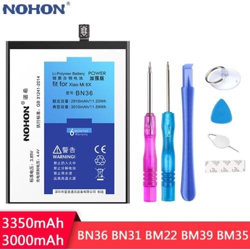 NOHON BN36 BN31 BM22 BM39 BM35 Battery For Xiaomi Mi 6X 5X 5 6 4C Mi6X Mi5X Mi5 Mi6 Mi4C Replacement Bateria Retail Package