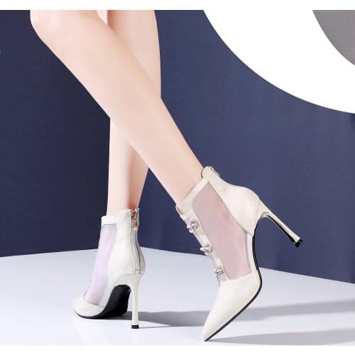 Four Seasons New Rhinestone Womens Shoes Sandals Hollow Sexy High Heels Leather Mesh Boots Female Stiletto Sandals Female Z564