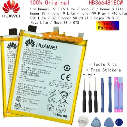 Original Huawei Battery HB366481ECW for Huawei Honor 8 / 8 Lite / Ascend P9 / P9 Lite/ G9 /5C /G9 EVA-L09 2900mAh