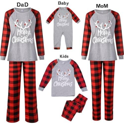 Christmas Fashion Family Clothes Matching Outfits Letter Print Top + Pants Family Christmas Clothes Pajamas Suits