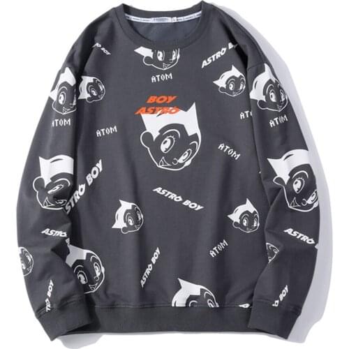 Anyvearon Astro Boy Men Sweatshirts Autumn&Spring Cartoon Print sweatshirt O-neck Pullover Casual Hip Hop Man Brand Clothing