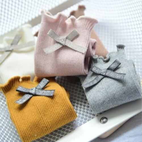 All ages Spring Winter Stocking Child Agaric edge Stocking children bow tie solid color children baby Stocking