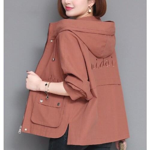 Spring Casual Women Jacket Fashion Long Sleeve Zipper Hooded Windbreaker Loose Plus Size Basic Coat Female Outerwear Tide G1121