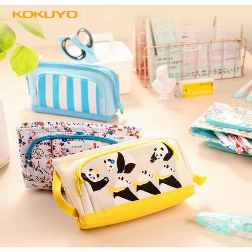 Japan KOKUYO Kawaii Zipper Pencil Case Big/High Capacity Pen Bags Creative Cartoon Pattern Stationery Holders WSG-PC52