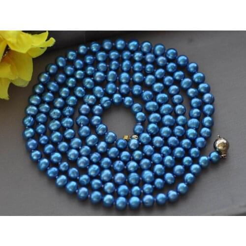 Z11083 50" 8mm Blue Round Freshwater Pearl choker Necklace