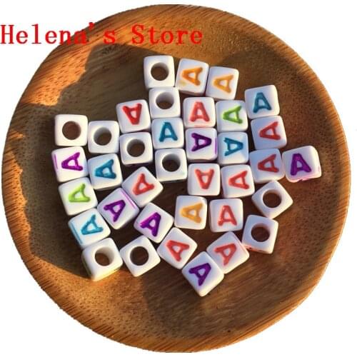 1900PCS Colorful Single Letter A Printing White Cube Acrylic Alphabet Beads 7*7MM Square Plastic Initial Alphabet Jewelry Beads