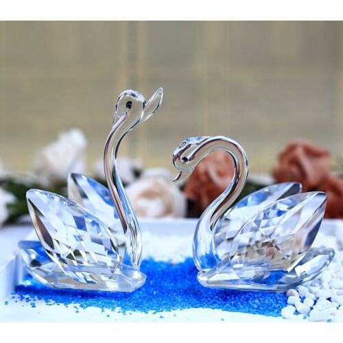 2PCS Crystal Swan Figurine Glass Miniature Animal Paperweight Wedding Favors Gifts Articles Craft for Home Decoration