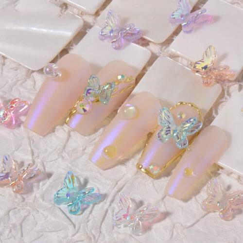 8Pcs Double Layer Nail Art Ornaments AB Colorful 3D Flying Butterflies Aurora Butterfly New DIY UV Manicure Accessories