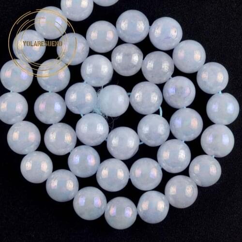 AB Plated Light Blue Chalcedony Angelite Beads Round Loose Spacer Stone Beads For Jewelry Making Diy Bracelet 4/6/8/10mm 15