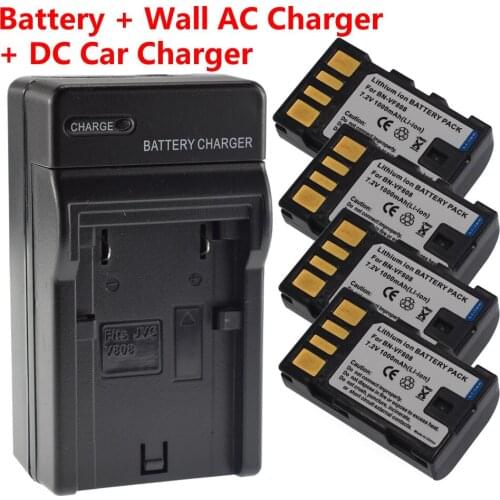 4X BN-VF808 VF808U Battery + Charger for JVC Everio GZ-HD320BU MG670BU MG680BU MS100U MS120 MS130 MS130AU MG330 MG330HDD