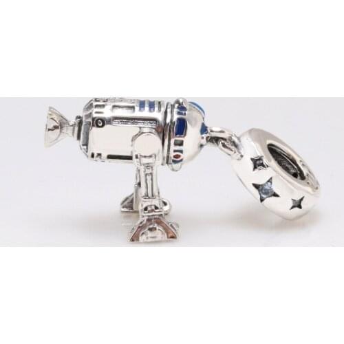 Bewill Genuine 925 Sterling Silver Starr Warrs Co-branded R2-D2 Robot Pendant fit Original charm Bracelet