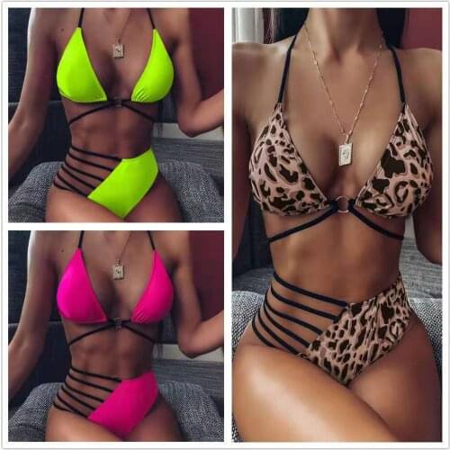 Bikini de cintura alta para mujer, bañador Sexy traje de baño de banda, conjunto de Bikini brasileño con Tanga, ropa de baño2021