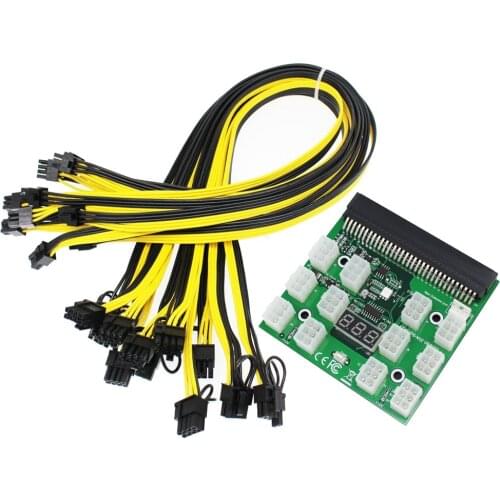 PSU/GPU Power Adapter Breakout Board 12V Ethereum ETH ZEC Devices Mining Power Supply 12pcs 18AWG PCI-E 6Pin To 6+2Pin Cables
