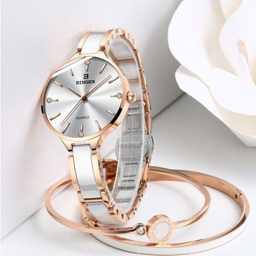 BINGER Fashion Rose Gold Ladies Watch 2020 Ceramic Strap Japan Quartz Watches For Women Waterproof Luxury Dress Relogio Feminino