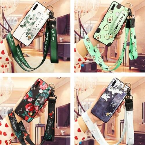 Vintage Flower Wrist Strap Neck Lanyard Case For Xiaomi Redmi Mi Note 10 Lite Poco F3 Note 9 9S 9C 8 10T Pro Silicone TPU Cover