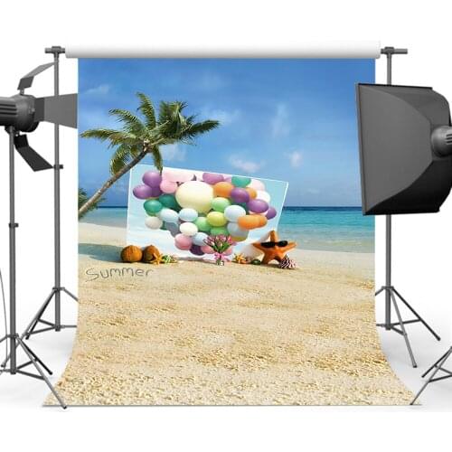 Sandy Beach Summer Background Cocount Tree Blue Sky Sea Backdrops Photography Custom S-167