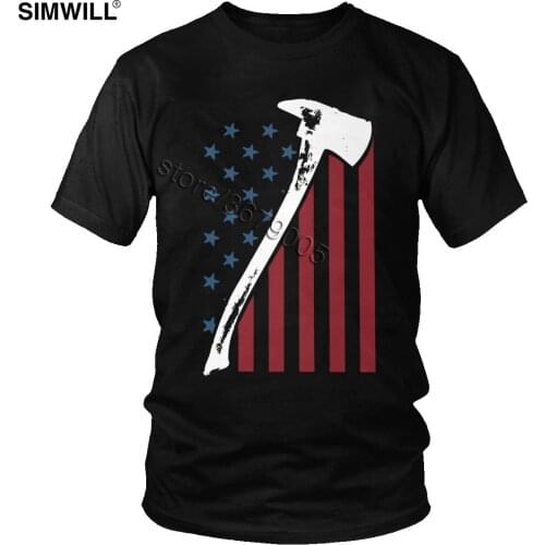 Firefighter USA Flag T Shirt Men Cotton The Thin Red Line symbol T-Shirts Short Sleeve Vintage Tshirt Fashion Tops Slim Fit Tee