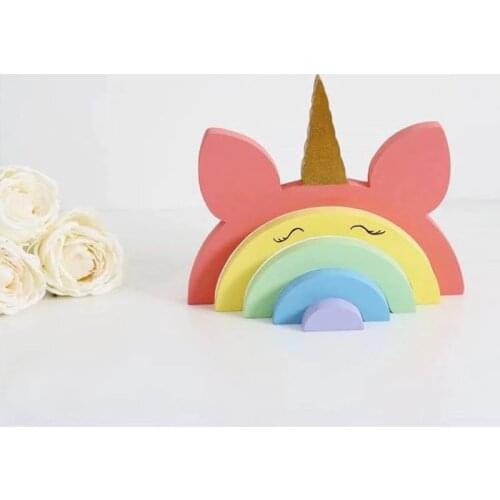 INS Wooden Rainbow Unicorn Panda Building Blocks Children Room Decoration Ornaments Wood Educational Toys Kids Gifts Photo Props