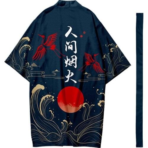 Oversize Adult Haori Cardigan Loose Print Shirt Clothes Japanese Style Samurai Cosplay Costumes Fashion Unisex Yukata Kimono Top