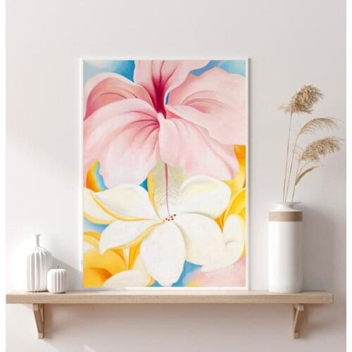 Georgia O'keeffe Flower Painting Hibiscus with Plumeria Canvas Prints ,Okeeffe Exhibition Poster ,Okeeffe Wall Art Picture Decor