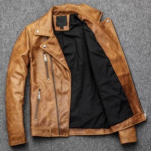 High Quality Men Genuine Leather Jacket Fashion Lapel Collar Outerwear Casual Zipper Motorcycle Coats Male Biker Cowhide Jackets