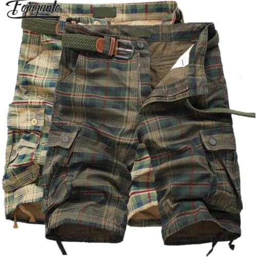 FOJAGANTO Summer Mens Overalls Shorts Mid-Waist Sports Five-Point Straight Pants Multi-Pocket Plaid Shorts Man